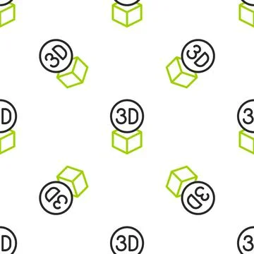 Line Isometric cube icon isolated seamless pattern on white background. Geo.. Illustrazione stock