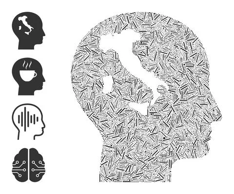 Line Italian Thinking Icon Vector Collage Stock Illustration