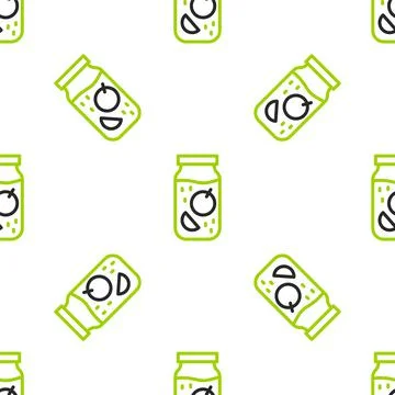 Line Jam jar icon isolated seamless pattern on white background. Vector 스톡 일러스트