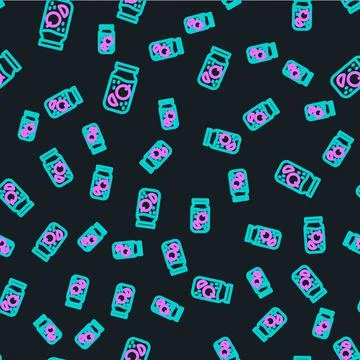 Line Jam jar icon isolated seamless pattern on black background. Vector Illustrazione stock