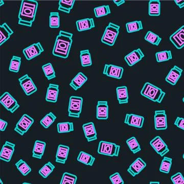 Line Jam jar icon isolated seamless pattern on black background.  Vector Stock Illustration