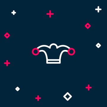 Line Jester hat with bells isolated on blue background. Clown icon. Amusement Stock Illustration