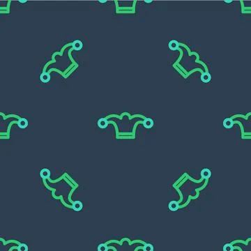 Line Jester hat with bells isolated seamless pattern on blue background. Cl.. Illustrazione stock