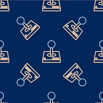 Line Joystick for arcade machine icon isolated seamless pattern on blue Stock Illustration