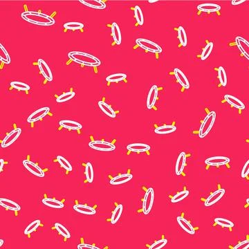 Line Jumping trampoline icon isolated seamless pattern on red background. Vector Stock Illustration