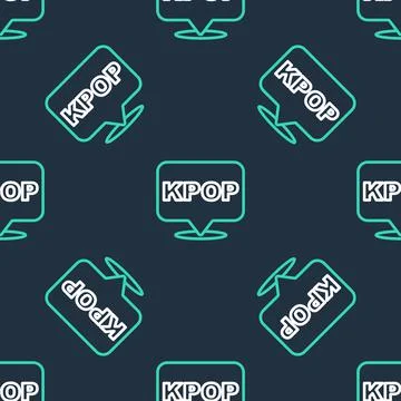 Line K-pop icon isolated seamless pattern on black background. Korean popular Stock Illustration