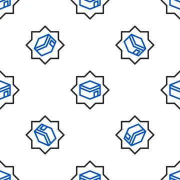 Line Kaaba mosque icon isolated seamless pattern on white background. Kaaba hajj Illustrazione stock
