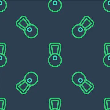 Line Kettlebell icon isolated seamless pattern on blue background. Sport eq.. Stock Illustration