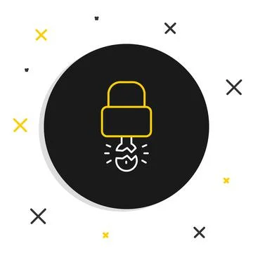 Line Key broke inside of padlock icon isolated on white background. Padlock sign 스톡 일러스트