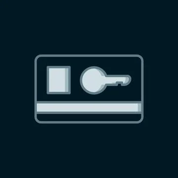 Line Key card icon isolated on black background. Flat filled outline style .. Stock Illustration