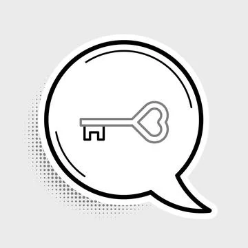 Line Key in heart shape icon isolated on grey background. Valentines day Stock Illustration