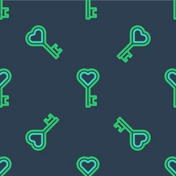 Line Key in heart shape icon isolated seamless pattern on blue background Stockillustratie