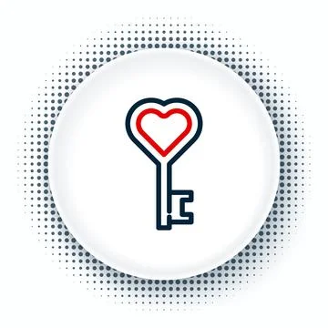 Line Key in heart shape icon isolated on white background. Valentines day s.. Stock Illustration