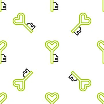 Line Key in heart shape icon isolated seamless pattern on white background... Stock Illustration