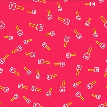 Line Key icon isolated seamless pattern on red background. Vector Stock Illustration