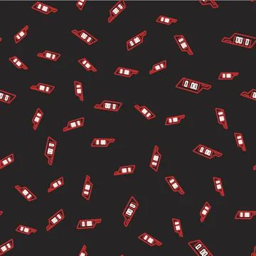 Line Keytar icon isolated seamless pattern on black background. Musical instr Stock Illustration