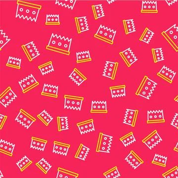 Line King crown icon isolated seamless pattern on red background. Vector Stockillustratie