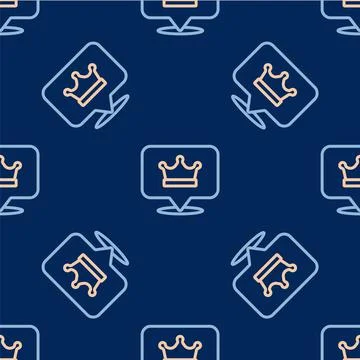 Line King crown icon isolated seamless pattern on blue background. Vector 스톡 일러스트