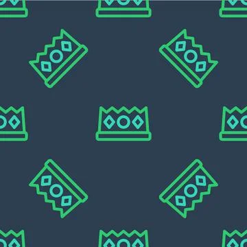 Line King crown icon isolated seamless pattern on blue background. Vector Stockillustratie