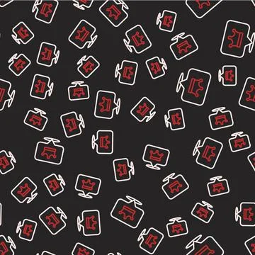 Line King crown icon isolated seamless pattern on black background. Vector Stock Illustration