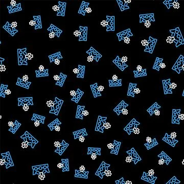 Line King crown icon isolated seamless pattern on black background.  Vector Illustrazione stock