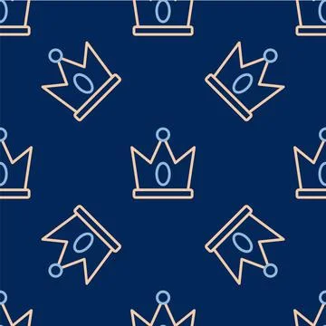 Line King crown icon isolated seamless pattern on blue background.  Vector Stock Illustration