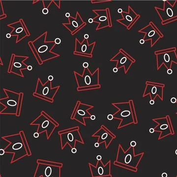 Line King crown icon isolated seamless pattern on black background.  Vector Stock Illustration