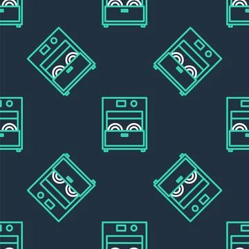 Line Kitchen dishwasher machine icon isolated seamless pattern on black bac.. Stockillustratie