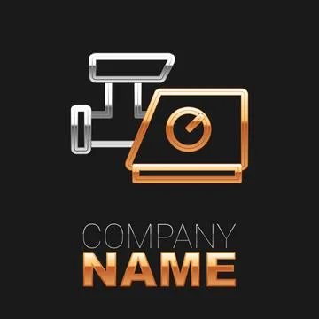 Line Kitchen meat grinder icon isolated on black background. Colorful outline Stock Illustration