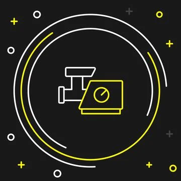 Line Kitchen meat grinder icon isolated on black background. Colorful outli.. Stock Illustration