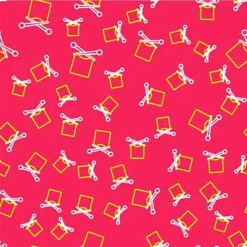 Line Knitting icon isolated seamless pattern on red background. Wool emblem with 스톡 일러스트