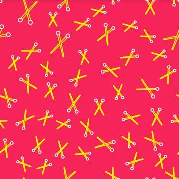 Line Knitting needles icon isolated seamless pattern on red background. Label Stockillustratie