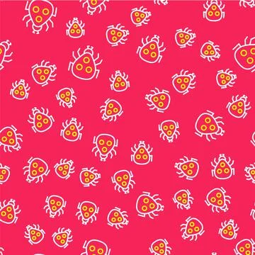 Line Ladybug icon isolated seamless pattern on red background. Vector Stock Illustration