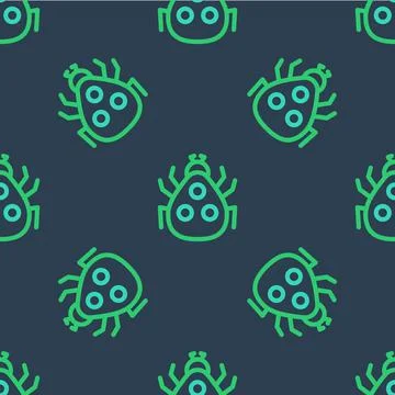 Line Ladybug icon isolated seamless pattern on blue background.  Vector Stock Illustration