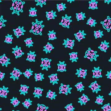Line Ladybug icon isolated seamless pattern on black background.  Vector Stock Illustration