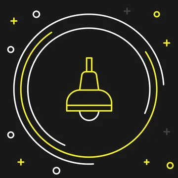 Line Lamp hanging icon isolated on black background. Ceiling lamp light bulb Stock Illustration