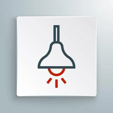 Line Lamp hanging icon isolated on white background. Ceiling lamp light bulb Stock Illustration