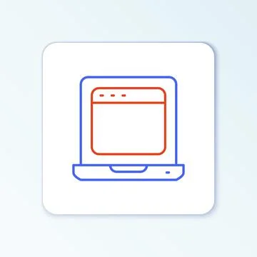 Line Laptop with browser window icon isolated on white background. Computer Illustrazione stock