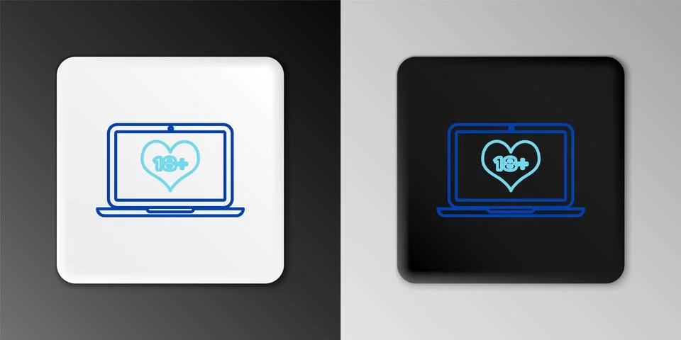 Line Laptop computer with 18 plus content heart icon isolated on grey background イラスト素材