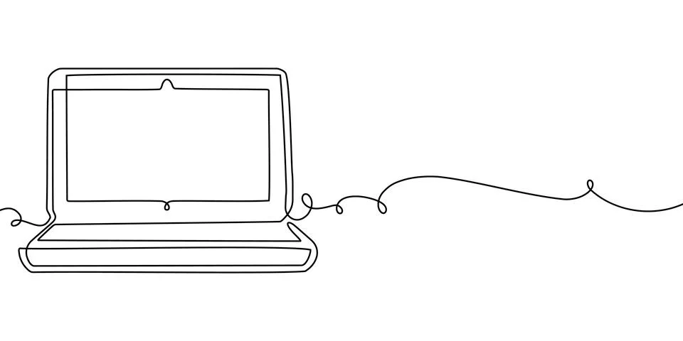 Line laptop continuous pc computer screen office work art outline illustration Stock Illustration
