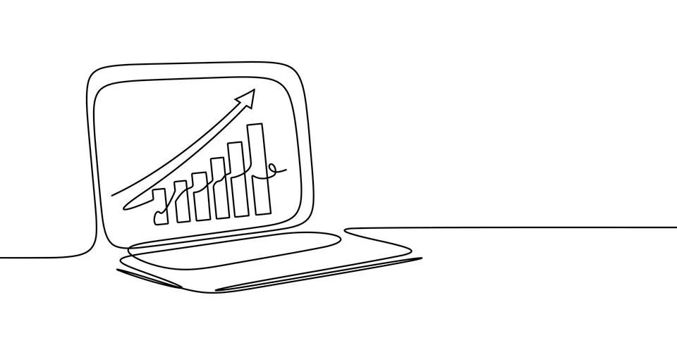 Line laptop continuous work computer screen office art pc outline illustration Illustrazione stock