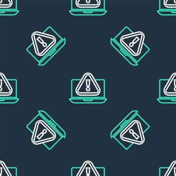 Line Laptop with exclamation mark icon isolated seamless pattern on black Stock Illustration