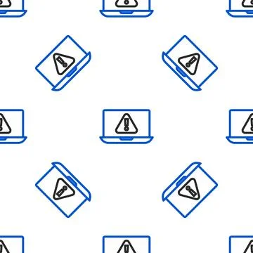 Line Laptop with exclamation mark icon isolated seamless pattern on white b.. Stock Illustration