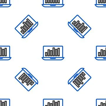 Line Laptop with graph chart icon isolated seamless pattern on white backgr.. Stock Illustration