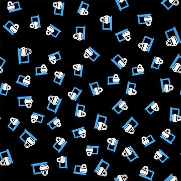 Line Laptop with password notification and lock icon isolated seamless pattern 库存插图
