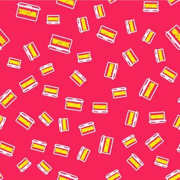 Line Laptop with text work icon isolated seamless pattern on red background Stockillustratie