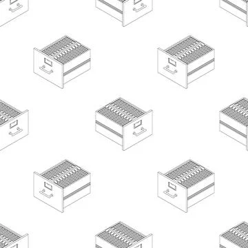 Line large isometric of drawers with documents. Isometric iron drawer. Stock Illustration