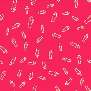 Line Larva insect icon isolated seamless pattern on red background.  Vector 스톡 일러스트