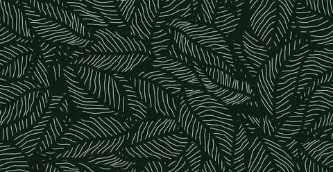 Line leaf doodle seamless pattern. 스톡 일러스트