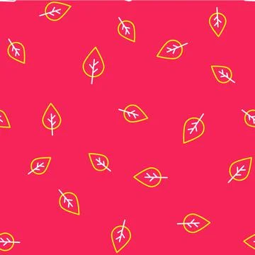 Line Leaf Eco symbol icon isolated seamless pattern on red background. Banner Illustrazione stock